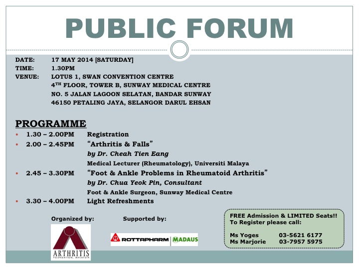 Arthritis Foundation Malaysia Public Forum Arthritis Foundation
